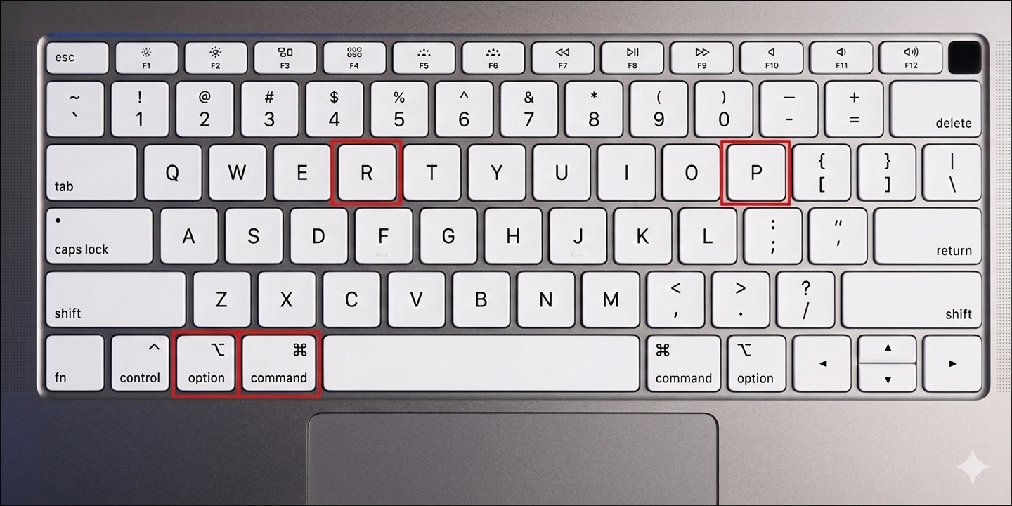 rapidly press and hold Command + Option + P + R together